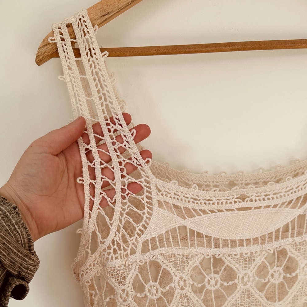 Crocheted unique Irish lace overlay tank top - cotton - Size L - no tags - Picture 6 of 8